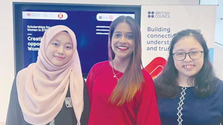 Nurul, Vilashini and Ng, recipients of the STEM scholarships, look forward to their studies in the UK