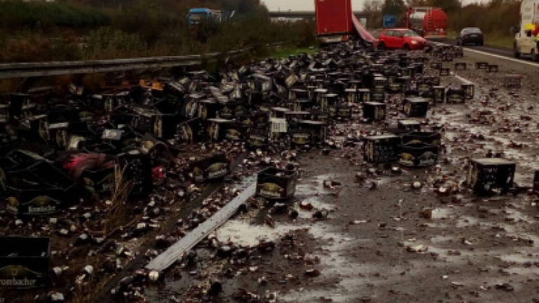 Smashed: 30,000 beer bottles spark German highway chaos