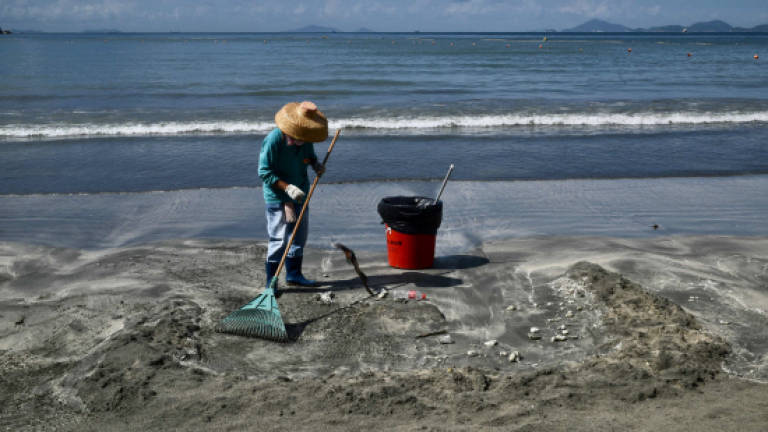 Hong Kong cleans up greasy beaches after palm oil spill
