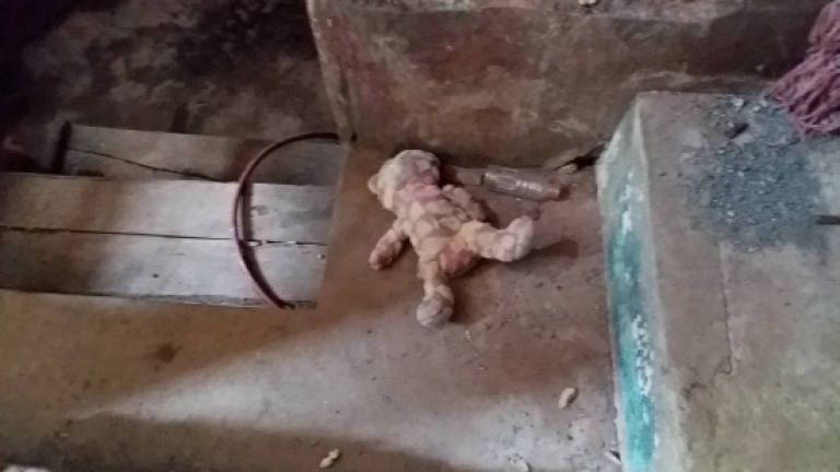 Dusty teddy bear lies in war-ruined Philippine city