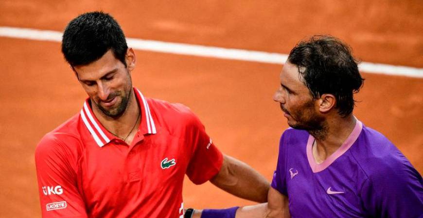 Spain’s Rafael Nadal greets Serbia’s Novak Djokovic after defeating him in the final of the Men’s Italian Tennis Open at Foro Italico on May 16, 2021 - AFPpix