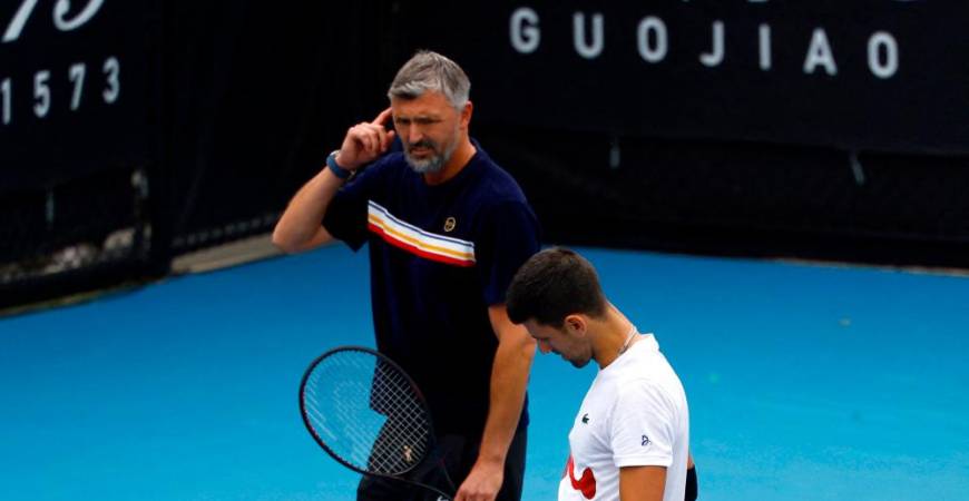 Filepix: Serbia’s Novak Djokovic and his coach Goran Ivanisevic react during a practice session/REUTERSPix