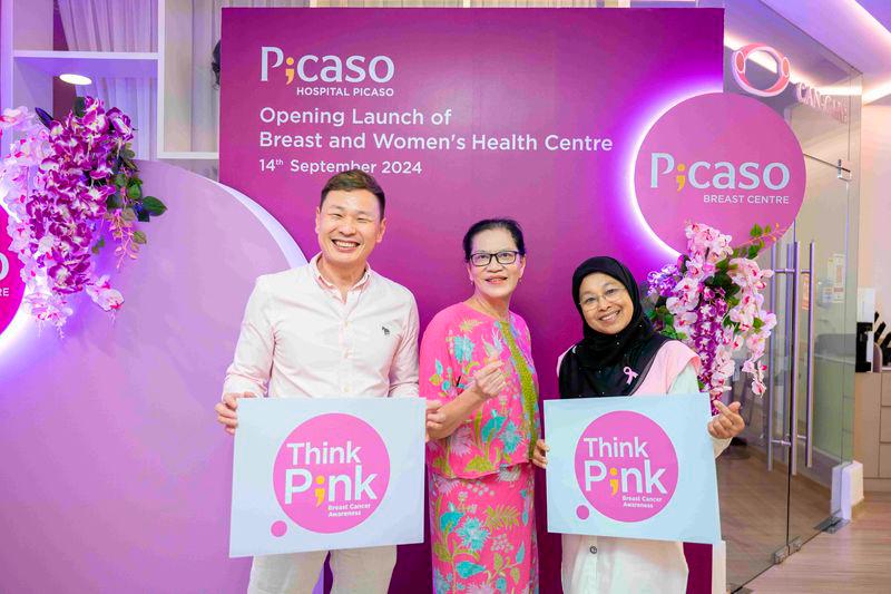 From left: Hospital Picaso’s consultant breast and breast reconstructive surgeon Dr Ng Char Hong (left), consultant breast surgeon Professor Emeritus Datuk Dr Yip Cheng Har (middle) and consultant breast and endocrine surgeon Dr Normayah Kitan introducing the “Think Pink” campaign.