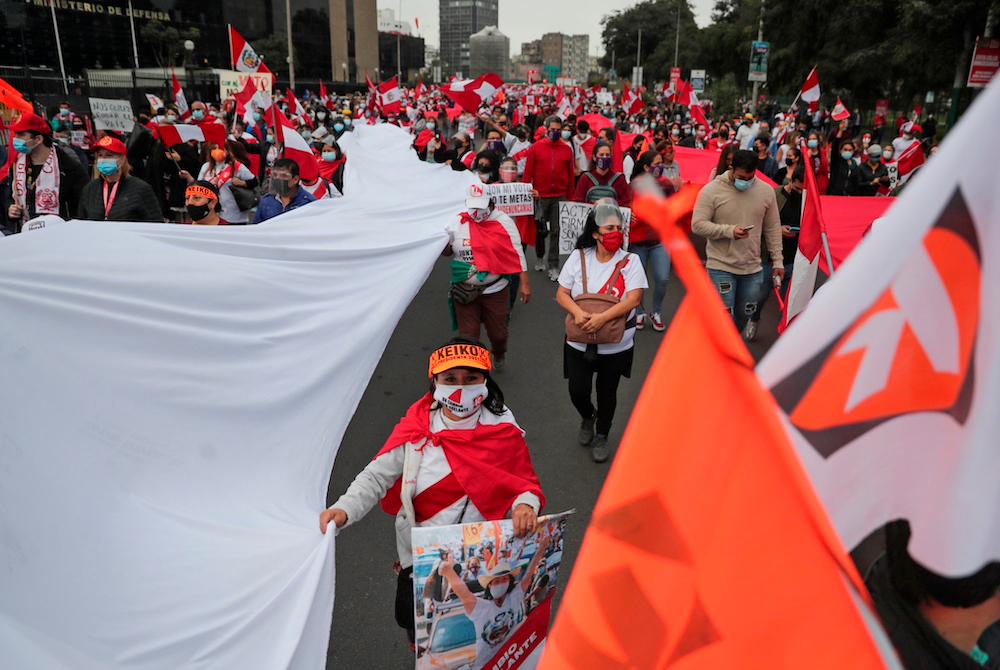 Supporters of Peru’s presidential candidate Keiko Fujimori gather in Lima, Peru June 9, 2021. — Reuters