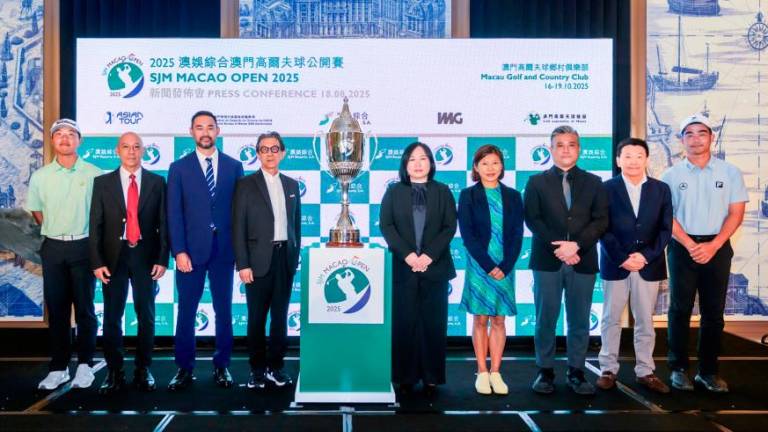 FROM LEFT: Local star golfer Kelvin Si Ngai, Macau Golf Association president Johnny Senna Fernandes, Comm &amp; CEO of Asian Tour Cho Minn Thant, Director of SJM Resorts David Shum, Acting VP of the Sports Bureau of the Macao SAR Government See Lei, Global Partnerships VP, IMG Golf Jasmine Lim, Acting VP of the Sports Bureau of the Macao SAR Government Mok Chi Hang, Macau Golf and Country Club GM Eddie Li, and China’s legendary golfer Liang Wenchong at the SJM Macao Open 2025 press conference on Aug 18 at Grand Lisboa Palace Resort Macau. – Elite Sport Asia