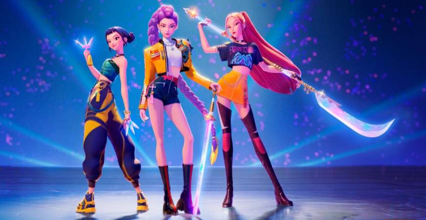 Zoey (Yoo), Rumi (Cho) and Mira (Hong) channel K-pop perfection and demon-slaying power as Huntr/x. - ALL PICS FROM NETFLIX