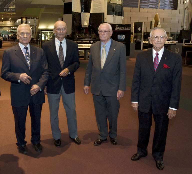 Chris Kraft (R), seen here with Apollo 11 crew members Buzz Aldrin, Michael Collins and Neil Armstrong, was NASA’s first flight director. — AFP