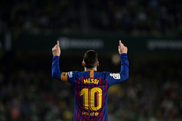 Lionel Messi celebrated the goal against Betis that is a candidate for the year’s best. — AFP