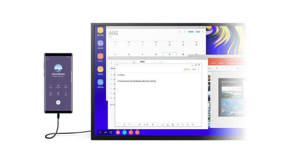 Samsung Dex transforms the portable Samsung GalaxyNote 9 into a practical and minimalist desktop.