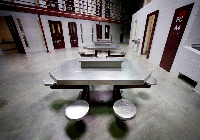 The interior of an unoccupied communal cellblock is seen at Camp VI, a prison used to house detainees at the U.S. Naval Base at Guantanamo Bay. Reuters