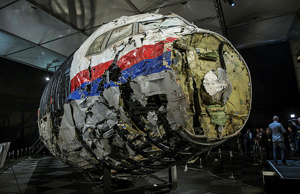 Filepix taken on Oct 13, 2015 shows the reconstructed wreckage of Malaysia Airlines flight MH17 which crashed over Ukraine in July 2014 as seen in Gilze Rijen, Netherlands. — Reuters