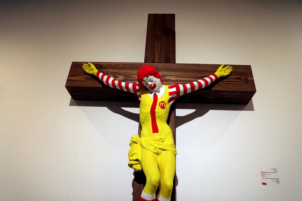 A sculpture by Finnish artist Jani Leinonen, entitled McJesus, is seen on display at Haifa Museum of Art in the northern Israeli city of Haifa Jan 15, 2019. — Reuters