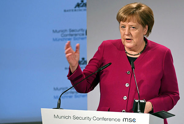 German Chancellor Angela Merkel speaks during the Munich Security Conference in Munich, Germany Feb 16, 2019. — Reuters