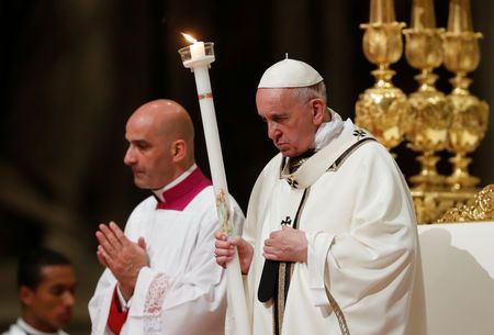 Pope Francis leads the Easter vigil Mass in Saint Peter’s Basilica at the Vatican, April 20, 2019. — Reuters