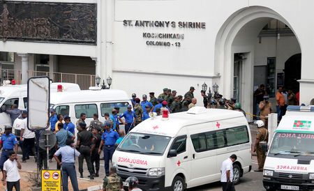 Sri Lankan military officials stand guard in front of the St. Anthony’s Shrine, Kochchikade church after an explosion in Colombo, Sri Lanka April 21, 2019. — Reuters