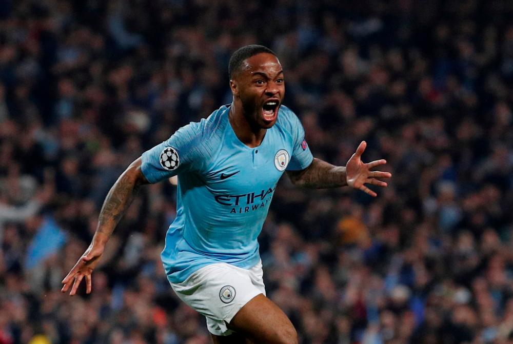 Manchester City's Raheem Sterling celebrates a goal that is later disallowed during a Champions League Quarter Final Second Leg match between Manchester City and Tottenham Hotspur at Etihad Stadium, Manchester, Britain on April 17, 2019. — Reuters