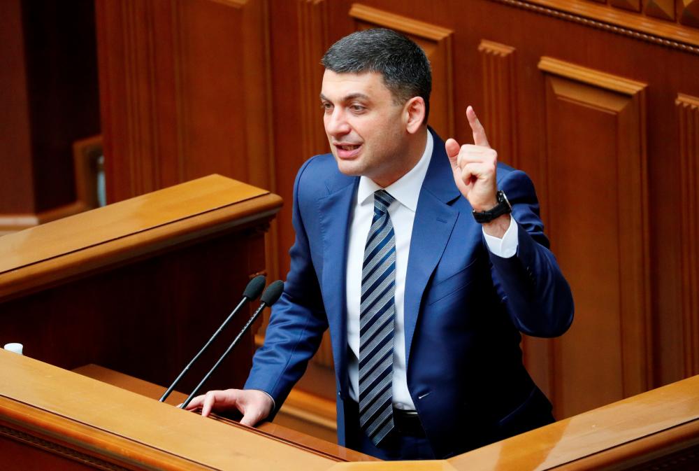 Ukraine's Prime Minister Volodymyr Groysman delivers a speech during a session of parliament in Kiev, Ukraine on May 30, 2019. — Reuters