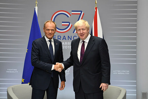 Britain’s Prime Minister Boris Johnson meets European Union Council President Donald Tusk at a bilateral meeting during the G7 summit in Biarritz, France Aug 25, 2019. — Reuters