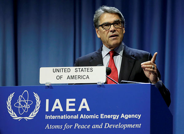 US Energy Secretary Rick Perry attends the opening of the International Atomic Energy Agency (IAEA) General Conference at their headquarters in Vienna, Austria on Sept 16. — Reuters