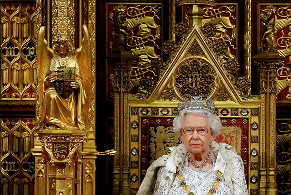 Britain’s Queen Elizabeth sits in The Sovereign’s Throne during the State Opening of Parliament in the House of Lords at the Palace of Westminster in London, Britain October 14, 2019. — Reuters