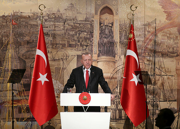 Turkish President Tayyip Erdogan talks media members in Istanbul, Turkey, October 18, 2019. — Reuters