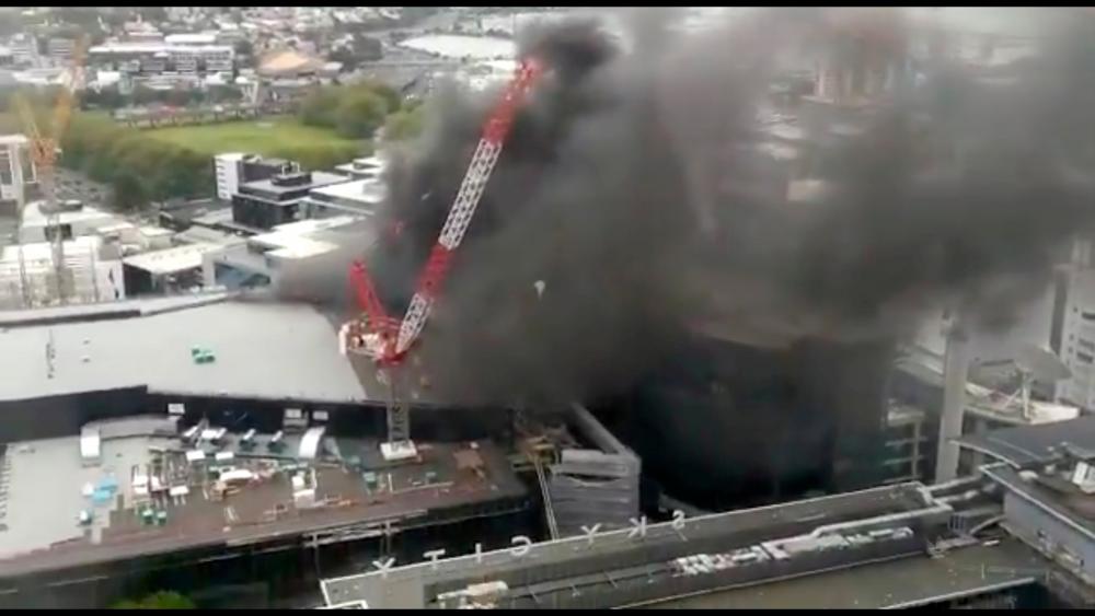 Smoke rises as a fire blazes at Sky City Convention Centre, which is under construction in Auckland, New Zealand, Oct 22, 2019, in this still image taken from video obtained from social media. — Reuters
