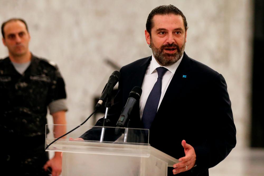 File photo shows Lebanon's caretaker Prime Minister Saad al-Hariri speaks after meeting with President Michel Aoun at the presidential palace in Baabda, Lebanon on Nov 7. — Reuters