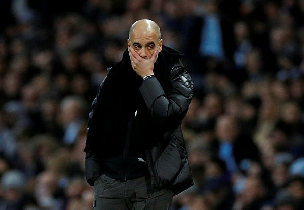 Manchester City v Manchester United at the Etihad Stadium, Manchester, Britain on Dec 7, 2019 Manchester City manager Pep Guardiola reacts — Reuters