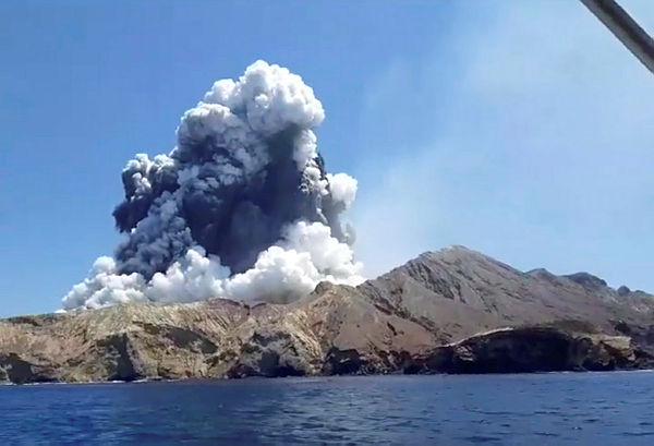 Smoke from the volcanic eruption of Whakaari, also known as White Island, is pictured from a boat, New Zealand Dec 9, 2019. — Screengrab courtesy of @allessandrokauffmann via Reuters