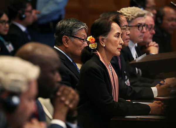 Myanmar’s leader Aung San Suu Kyi attends a hearing in a case filed by Gambia against Myanmar alleging genocide against the minority Muslim Rohingya population, at the International Court of Justice (ICJ) in The Hague, Netherlands Dec 10, 2019. — Reuters