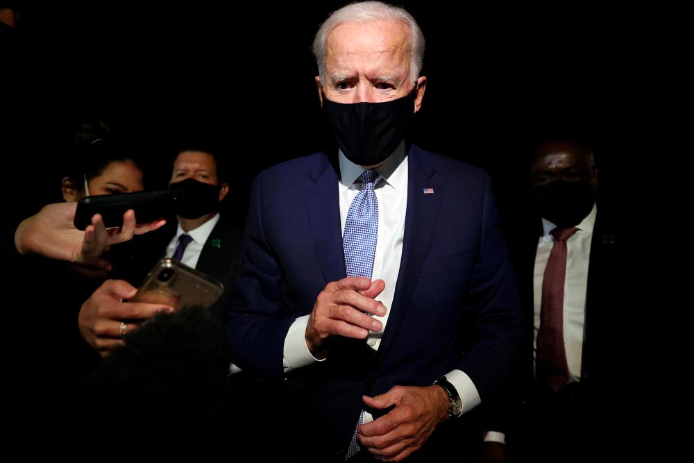 Democratic U.S presidential nominee and former Vice President Joe Biden speaks to reporters before departing on his campaign plane from Wilkes-Barre Scranton airport in Scranton, Pennsylvania, U.S, Sept 17, 2020. — Reuters