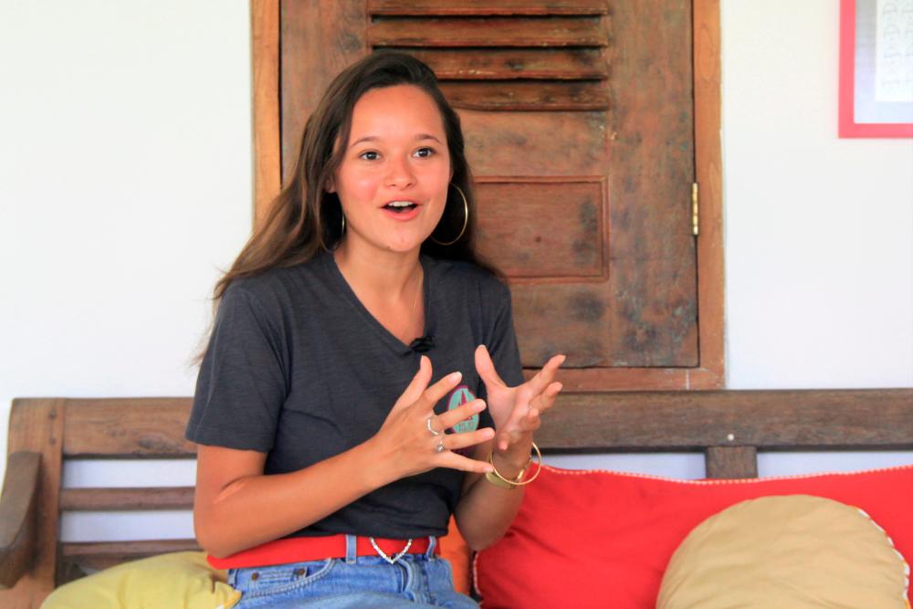 Melati Wijsen, a 19-years-old environmentalist of Bye Bye Plastic Bags, talks during an interview at her house in Canggu, Bali, Indonesia October 6, 2020. Picture taken October 6, 2020. REUTERS/I Wayan Sukarda