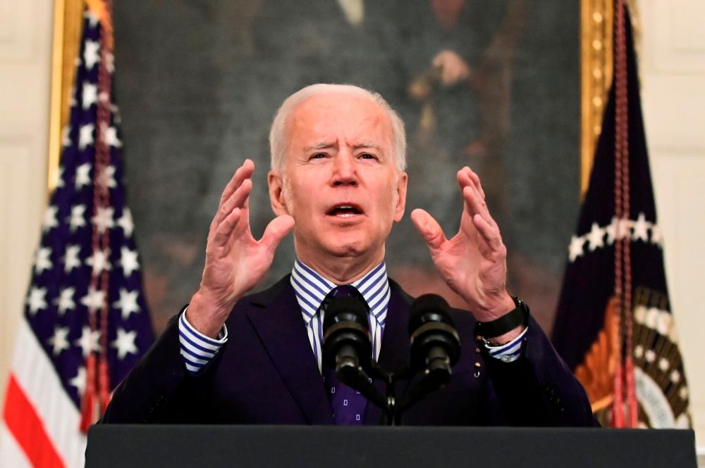 US President Joe Biden makes remarks from the White House after his coronavirus pandemic relief legislation passed in the Senate, in Washington, U.S. March 6, 2021.- Reuters