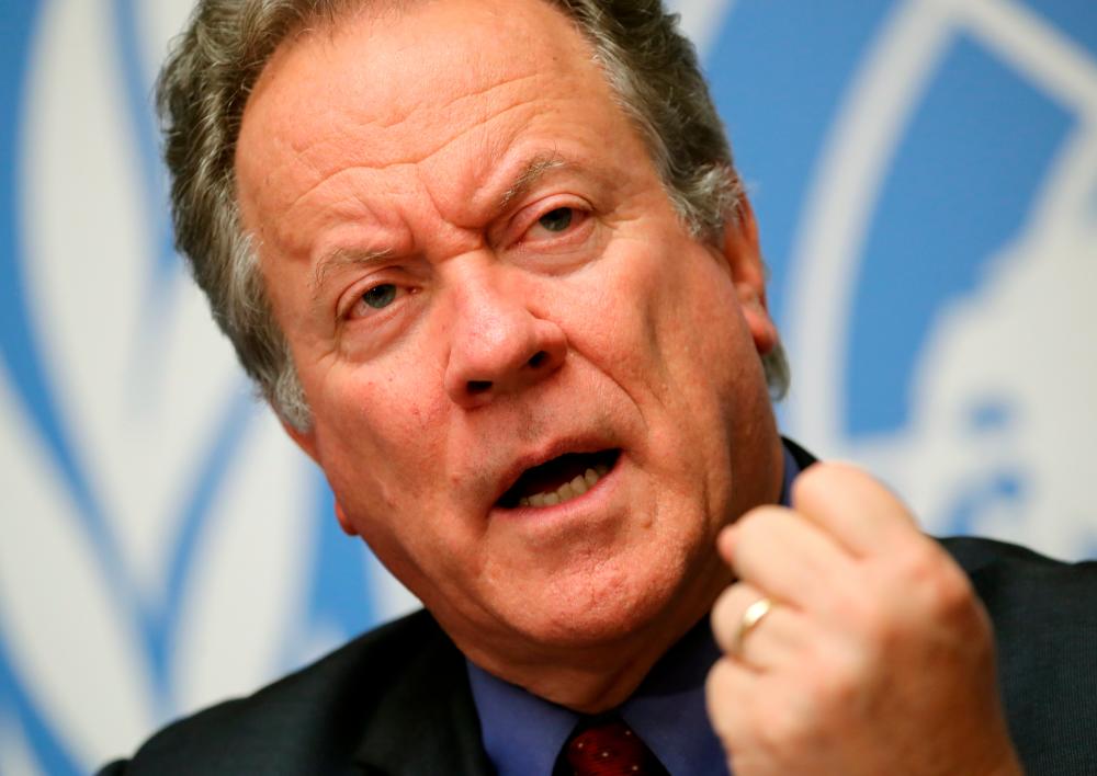 FILE PHOTO: The World Food Programme (WFP) Executive Director David Beasley attends a news conference on food security in Yemen at the United Nations in Geneva, Switzerland, December 4, 2018. –Reuters