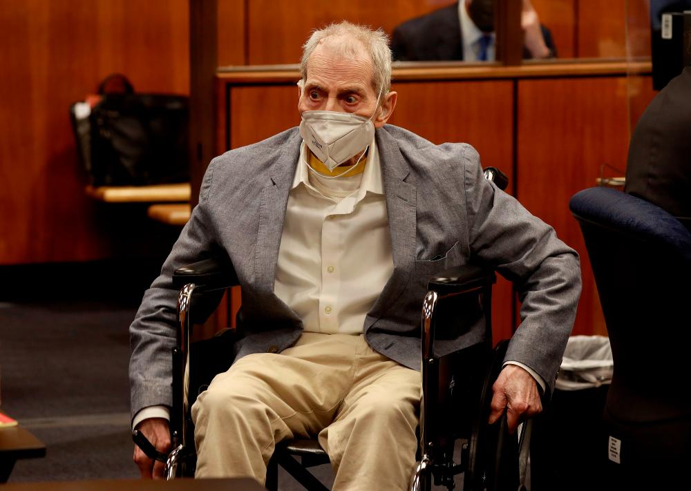 Robert Durst in his wheelchair looks at people in the courtroom as he appears in an Inglewood courtroom with his attorneys for closing arguments in his murder trial at the Inglewood Courthouse in California, US, September 8, 2021. REUTERSpix