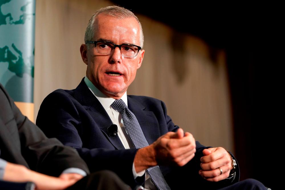 Former acting FBI director Andrew McCabe speaks during a forum on election security titled, “2020 Vision: Intelligence and the U.S. Presidential Election” at the National Press Club in Washington, US, October 30, 2019. REUTERSpix