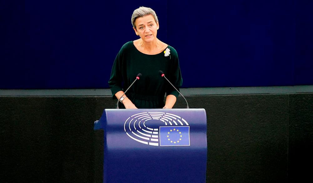 European Commission’s executive Vice President Margrethe Vestager delivers a speech during a debate on EU-Taiwan political relations and cooperation at the European Parliament in Strasbourg, France, October 19, 2021. REUTERSpix
