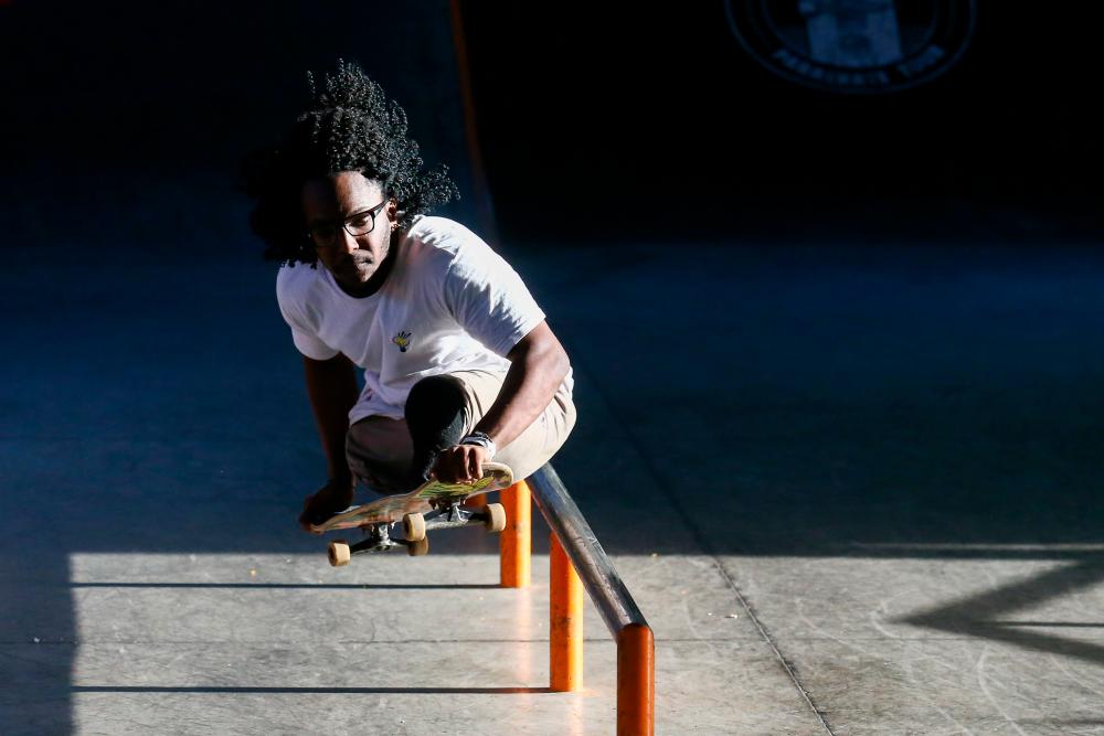 A competitor rides on a skateboard at the first Paraskate Tour Circuit, a competition for skateboarders with disabilities, in Sao Paulo, Brazil October 23, 2021. REUTERSpix