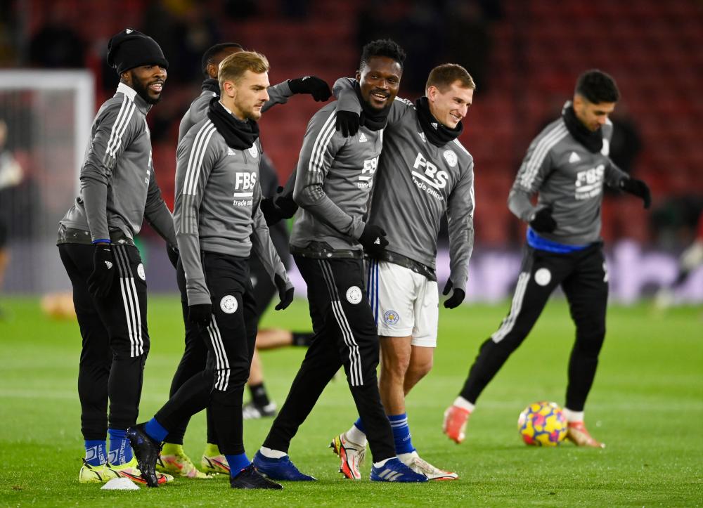Soccer Football - Premier League - Southampton v Leicester City - St Mary's Stadium, Southampton - December 1, 2021Leicester City's Daniel Amartey with teammates during the warm up before the match REUTERSpix