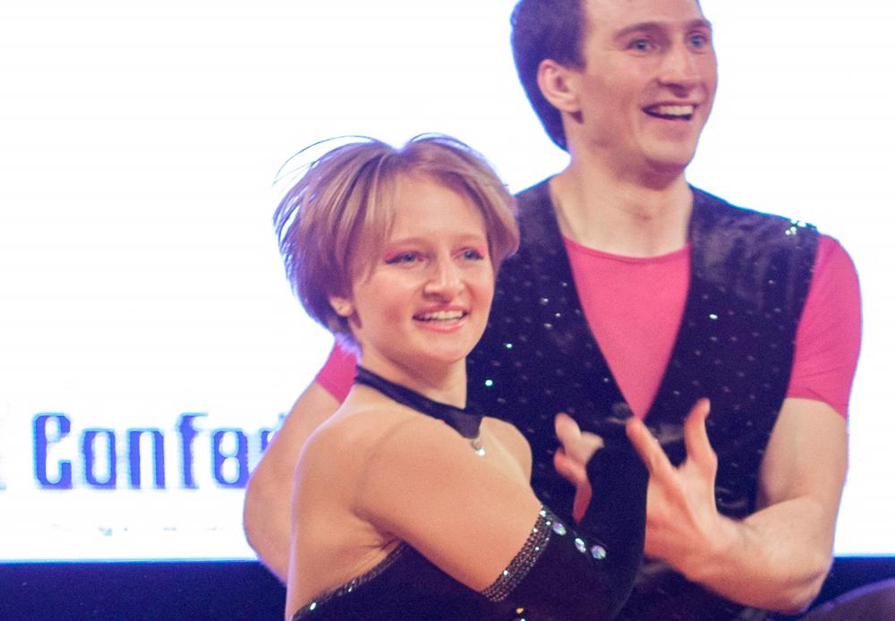FILE PHOTO: Katerina Tikhonova (L), daughter of Russian President Vladimir Putin, dances with Ivan Klimov during the World Cup Rock'n'Roll Acrobatic Competition in Krakow, Poland, in this April 12, 2014. -REUTERSpix