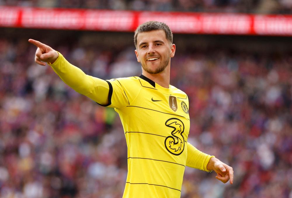 Soccer Football - FA Cup Semi Final - Chelsea v Crystal Palace - Wembley Stadium, London, Britain - April 17, 2022 Chelsea’s Mason Mount celebrates scoring their second goal. REUTERSPIX