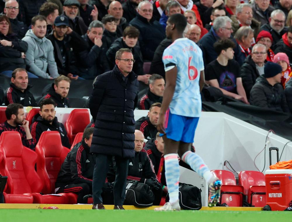 Soccer Football - Premier League - Liverpool v Manchester United - Anfield, Liverpool, Britain - April 19, 2022 Manchester United interim manager Ralf Rangnick REUTERSPIX