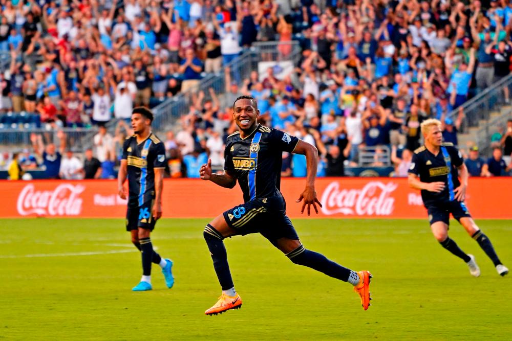 Philadelphia Union midfielder Jose Andres Martinez (8) reacts after forward Cory Burke (not pictured) scored a goal against New York City FC during the second half at Subaru Park/REUTERSPix