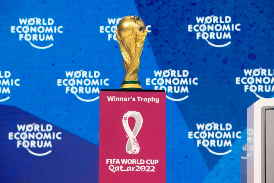 The FIFA World Cup trophy is displayed during a panel discussion at the World Economic Forum 2022 (WEF) in the Alpine resort of Davos, Switzerland, on May 23, 2022. — Picture by REUTERS