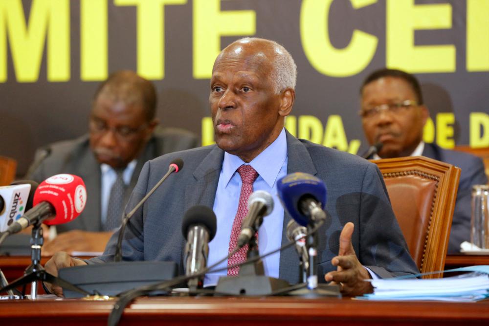 The late Angolan President and MPLA leader, Jose Eduardo dos Santos, who died in July, is seen at a party central committee at a meeting in Luanda, Angola/REUTERSPix