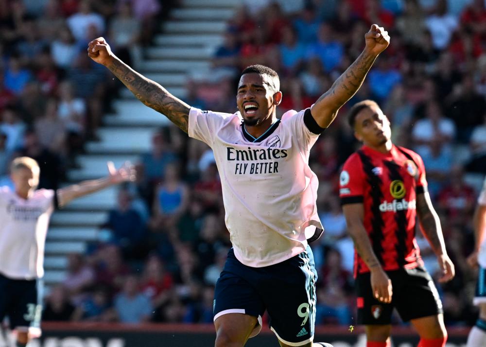 Soccer Football - Premier League - AFC Bournemouth v Arsenal - Vitality Stadium, Bournemouth, Britain - August 20, 2022 Arsenal’s Gabriel Jesus celebrates after Martin Odegaard scores their second goal REUTERSPIX