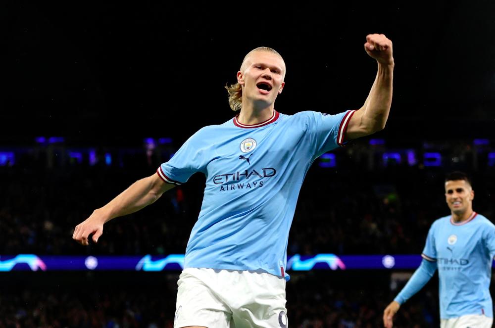 Manchester City's Erling Braut Haaland celebrates scoring their first goal - REUTERSPIX