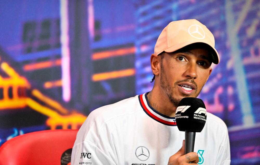 FILE PHOTO: Formula One F1 - Singapore Grand Prix - Marina Bay Street Circuit, Singapore - October 1, 2022 Mercedes’ Lewis Hamilton during a press conference after qualifying in third place REUTERSPIX