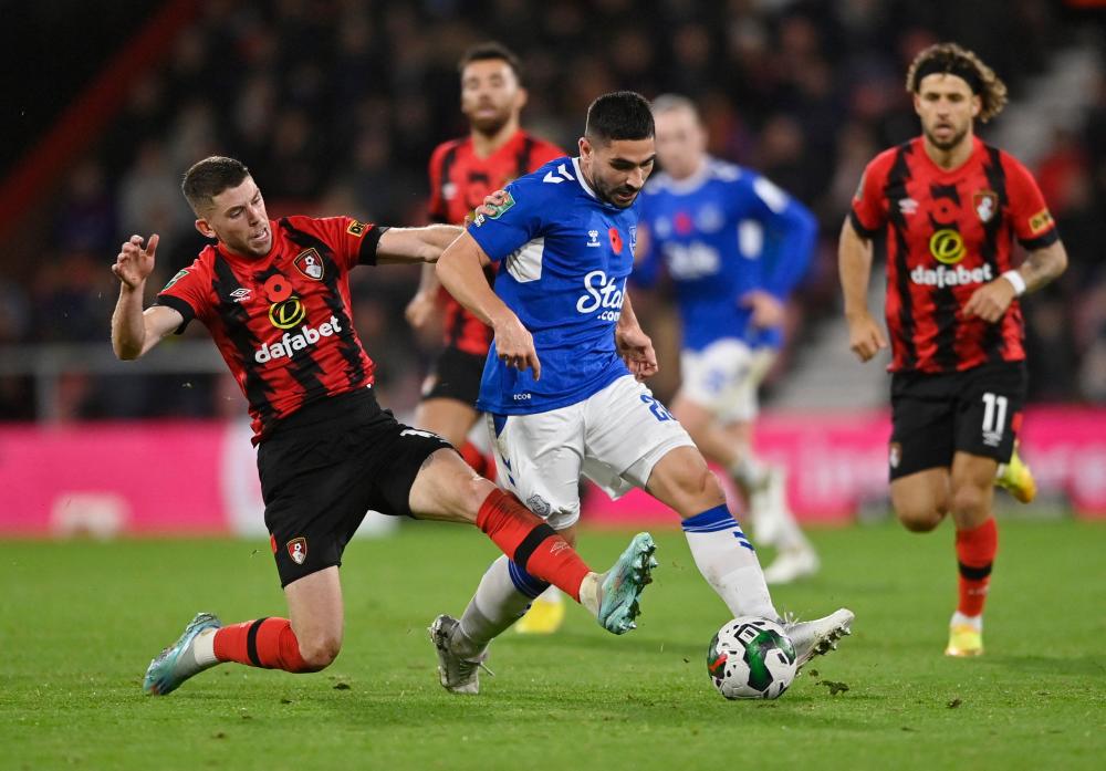 Carabao Cup Third Round - AFC Bournemouth v Everton - Vitality Stadium, Bournemouth, Britain - November 8, 2022 AFC Bournemouth’s Ryan Christie in action with Everton’s Neal Maupay REUTERSPIX