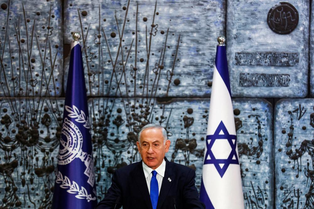Benjamin Netanyahu speaks during a ceremony where Israel President Isaac Herzog handed him the mandate to form a new government following the victory of the former premier’s right-wing alliance in this month’s election at the President’s residency in Jerusalem November 13, 2022. REUTERSPIX